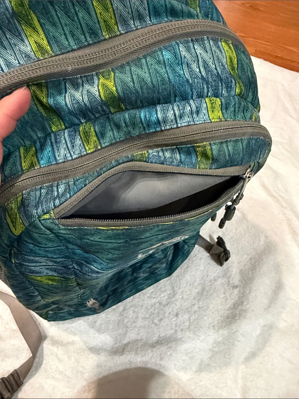 *Vintage* L.L. Bean Teal and Green Striped Backpack